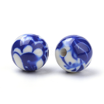 Opaque Flower Printed Acrylic Beads LS-MACR-S271-10mm-06-1