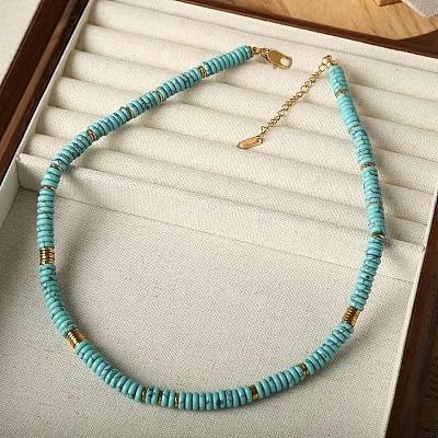 Synthetic Turquoise Disc Heishi Beaded Necklaces for Women IG0638-7-1