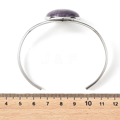 Natural Mixed Stone Flat Round Brass Cuff Bangles for Women BJEW-JB14353-1