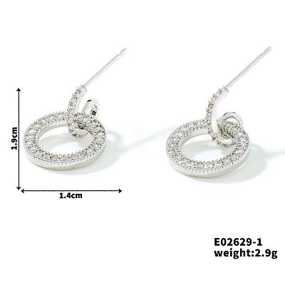 Geometric Brass Clear Cubic Zirconia Ring Stud Earrings FY3551-2-1