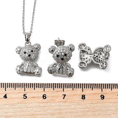 Bear Brass Micro Pave Cubic Zirconia Stud Earrings & Pendant Necklaces Sets SJEW-Z002-01P-1