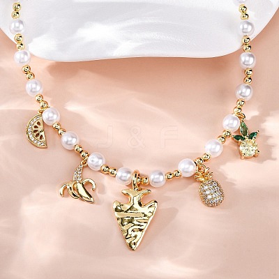 Brass Micro Pave Clear Cubic Zirconia Beaded Necklaces NJEW-Z059-05G-1