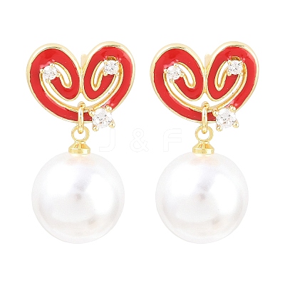 Valentine's Day Brass Clear Cubic Zirconia Dangle Stud Earrings EJEW-Z164-07G-1