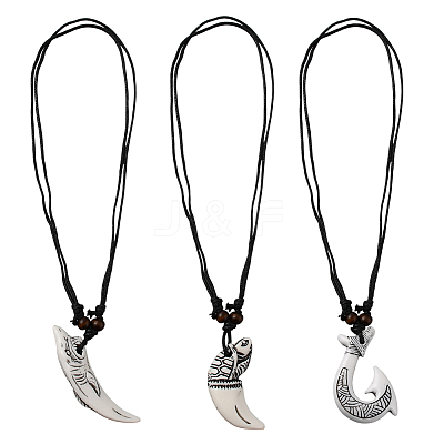 3Pcs 3 Styles Resin Fishhook Horn with Shark NJEW-HY0001-08B-1