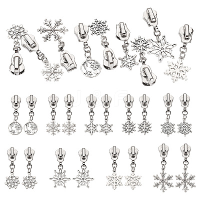 18Pcs 9 Styles Alloy Replacement Zipper Head with Snowflake Tibetan Style Alloy Pendants PALLOY-TAC0158-1