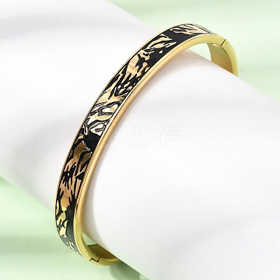 304 Stainless Steel Black Enamel Skin Print Hinged Cuff Bangles for Women SA-CBAC920-04G-1