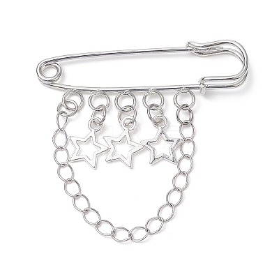 Alloy Star & Chain Tassel Charms Safety Pin Brooch JEWB-BR00103-1