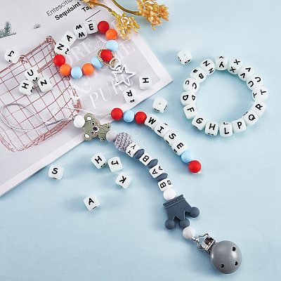20Pcs Luminous Cube Letter Silicone Beads 12x12x12mm Square Dice Alphabet Beads with 2mm Hole Spacer Loose Letter Beads for Bracelet Necklace Jewelry Making JX437B-1