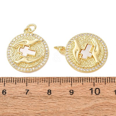 Brass Micro Pave Clear Cubic Zirconia Pendants KK-CBADE12-02C-G-1