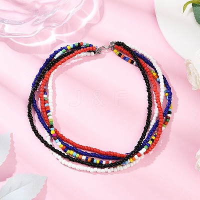 3Pcs 3 Styles Bohemian Glass Seed Beaded Multi-strand Necklaces for Women NJEW-JN05354-1