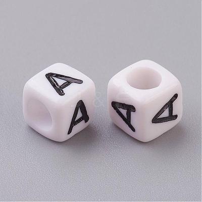 Letter A Cube Acrylic Beads X-PL37C9308-A-1