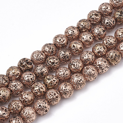Electroplated Natural Lava Rock Beads Strands G-T098-01C-06-1