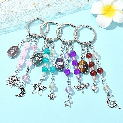 Glass & Alloy & Natural Amethyst Keychain KEYC-YW00146-01-1