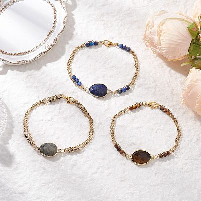3Pcs Natural & Synthetic Gemstone Beads Multi-strand Bracelets BJEW-JB12122-1