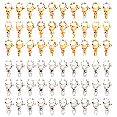 60Pcs 2 Colors 304 Stainless Steel Lobster Claw Clasps STAS-ME0002-18-1