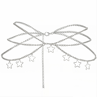 1Pc Alloy Star Tassel Layered Curb Chain Waist Belly Chains for Women AJEW-CY0003-25-1