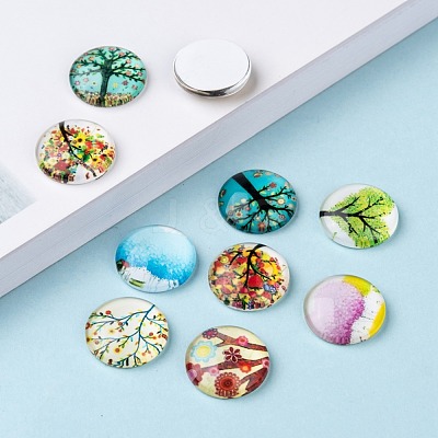 Tree of Life Printed Half Round/Dome Glass Cabochons GGLA-A002-16mm-GG-1