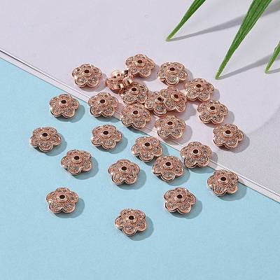 5-Petal Brass Micro Pave Clear Cubic Zirconia Bead Caps X-ZIRC-P001-31RG-1