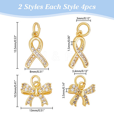8Pcs 2 Styles Brass Micro Pave Cubic Zirconia Charms KK-AR0004-60-1