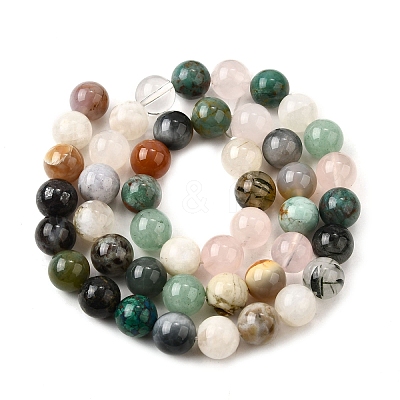 Natural Quartz Crystal & Rhodochrosite & Rose Quartz & Amethyst & Strawberry Quartz & Tourmalinated Quartz/Black Rutilated Quartz Beads Strands G-B143-A01-8mm-1