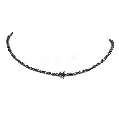 3mm Faceted Round Natural Black Spinel Beaded Necklaces NJEW-JN05127-1