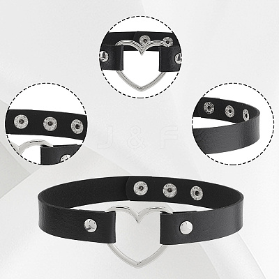 3Pcs 3 Styles Adjustable Gothic Two Tone PU Leather Alloy Heart Choker Necklaces for Women NJEW-CL0007-08-1
