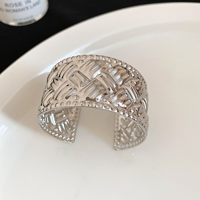 Iron Textured Woven Wide Open Cuff Bangles for Women WG3AE9E-04-1