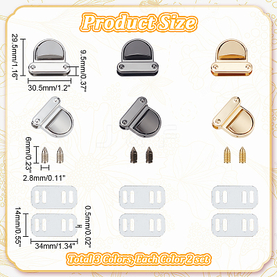 6 Sets 3 Colors Stainless Steel Bag Tuck Clasps FIND-WR0009-01-1