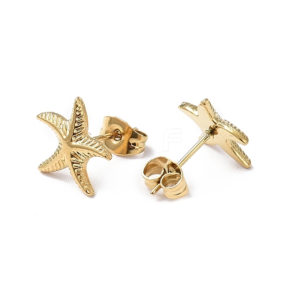 Ion Plating(IP) 304 Stainless Steel Starfish Stud Earrings for Women EJEW-I285-06G-1