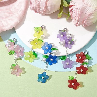 Transparent Acrylic Flower Pendant Decorations HJEW-JM01778-1