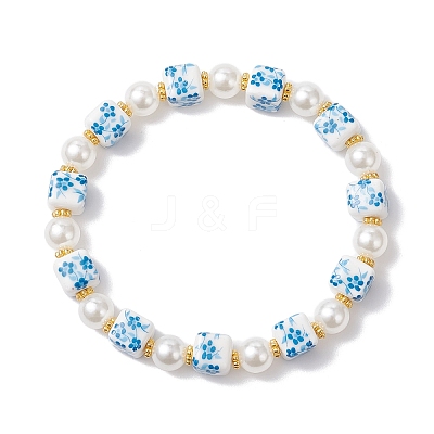 Printed Handmade Porcelain & ABS Plastic Imitation Pearl Beads Stretch Bracelets BJEW-JB12698-1