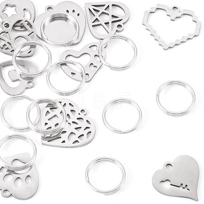 10Pcs 10 Styles 201 Stainless Steel Pendants STAS-TA0003-45-1