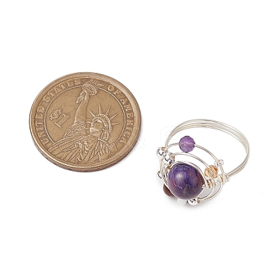 Planet Natural Amethyst Finger Rings RJEW-TA00165-03-1