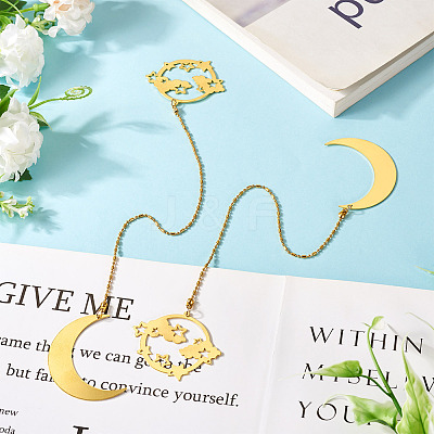 Brass Moon & Star Charms Bookmarks AJEW-TAC00030-1