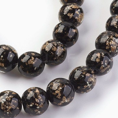 Handmade Gold Sand Lampwork Beads Strands LAMP-P051-L04-12mm-1