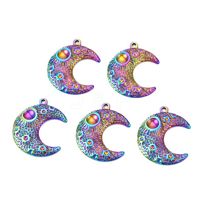 Rack Plating Rainbow Color 201 Stainless Steel Pendant Cabochon Settings STAS-T063-192M-1