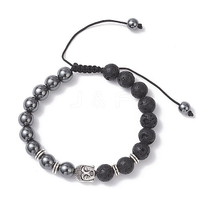 Non-Magnetic Synthetic Hematite & Natural Lava Rock Beads Braided Bead Bracelets BJEW-JB12611-01-1