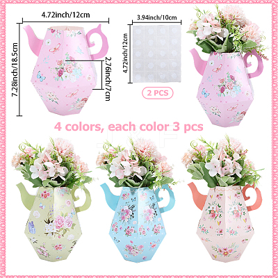 12Pcs 4 Styles 3D Flower Printed Teapot Shaped Paper Flower Gift Boxes DIY-SP0006-37-1