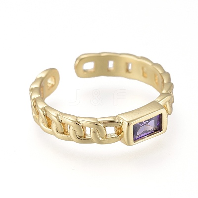 Brass Micro Pave Cubic Zirconia Cuff Rings RJEW-K232-14G-03-1