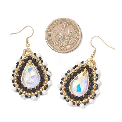 Teardrop Seed Beads & Glass Woven Dangle Earrings EJEW-MZ00682-01-1