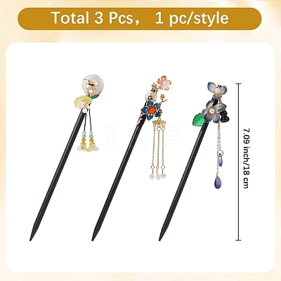 3Pcs 3 Styles Glass Hair Sticks MRMJ-DJ0001-13B-1