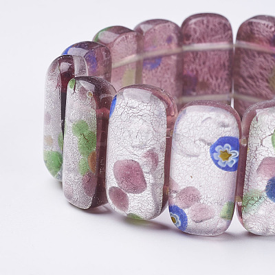 Handmade Millefiori Lampwork Beaded Stretch Bracelets BJEW-G530-02-1