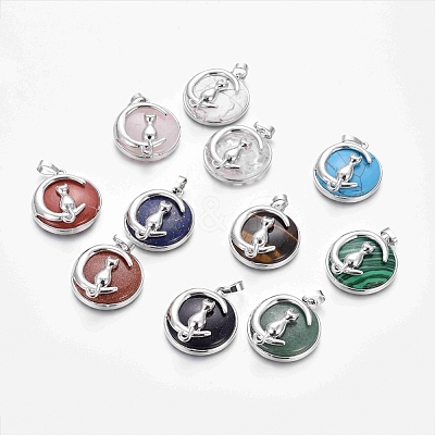 Natural & Synthetic Mixed Stone Kitten Pendants G-J386-B-1