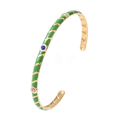 304 Stainless Steel Enamel Cuff Bangles for Women LS-BJEW-H637-02A-G-1