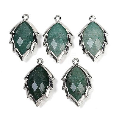 Natural Green Aventurine Faceted Leaf Pendants G-I375-04P-18-1