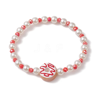 Lampwork Enamel Donut & Glass Beaded Stretch Bracelet BJEW-JB10132-1