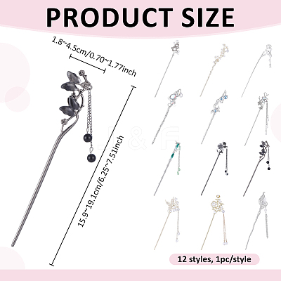 12Pcs 12 Styles Alloy Flower Butterfly Hair Sticks OHAR-PH0001-37-1
