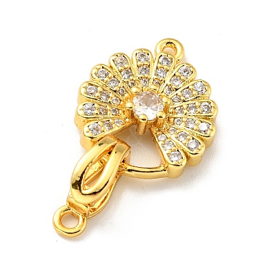 Rack Plating Brass Micro Pave Clear Cubic Zirconia Fold Over Clasps KK-E034-37G-1