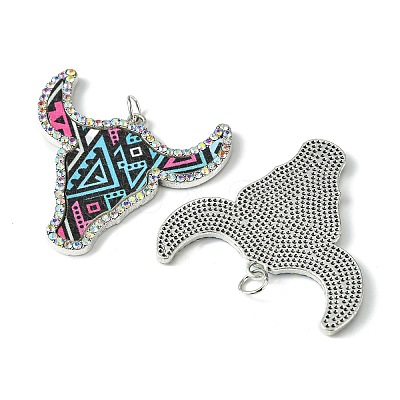 Cattle Head Alloy &  Rhinestone & Imitation Leather Pendants FIND-G069-02P-02-1