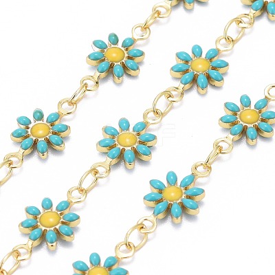 Handmade Brass Enamel Link Chains X-CHC-I035-13G-03-1